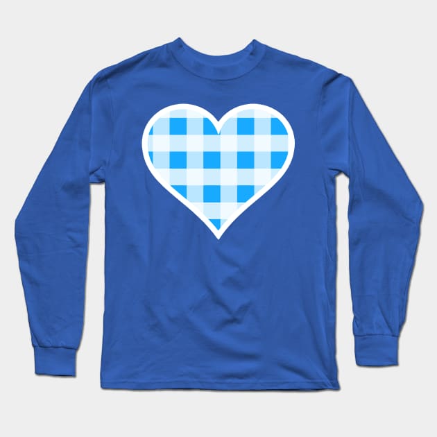 Bright Blue and White Buffalo Plaid Heart Long Sleeve T-Shirt by bumblefuzzies